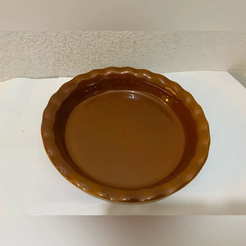 PAULA DEEN ~ Fluted Rim ~ 9" CERAMIC PIE PLATE ~ Brown Glaze